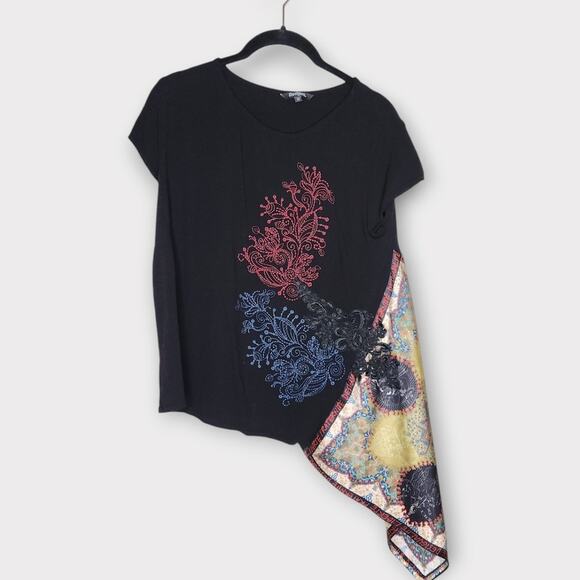 Desigual Womens Asymmetrical Floral Blouse M Graphic Artsy Statement Print Top - Picture 2 of 10